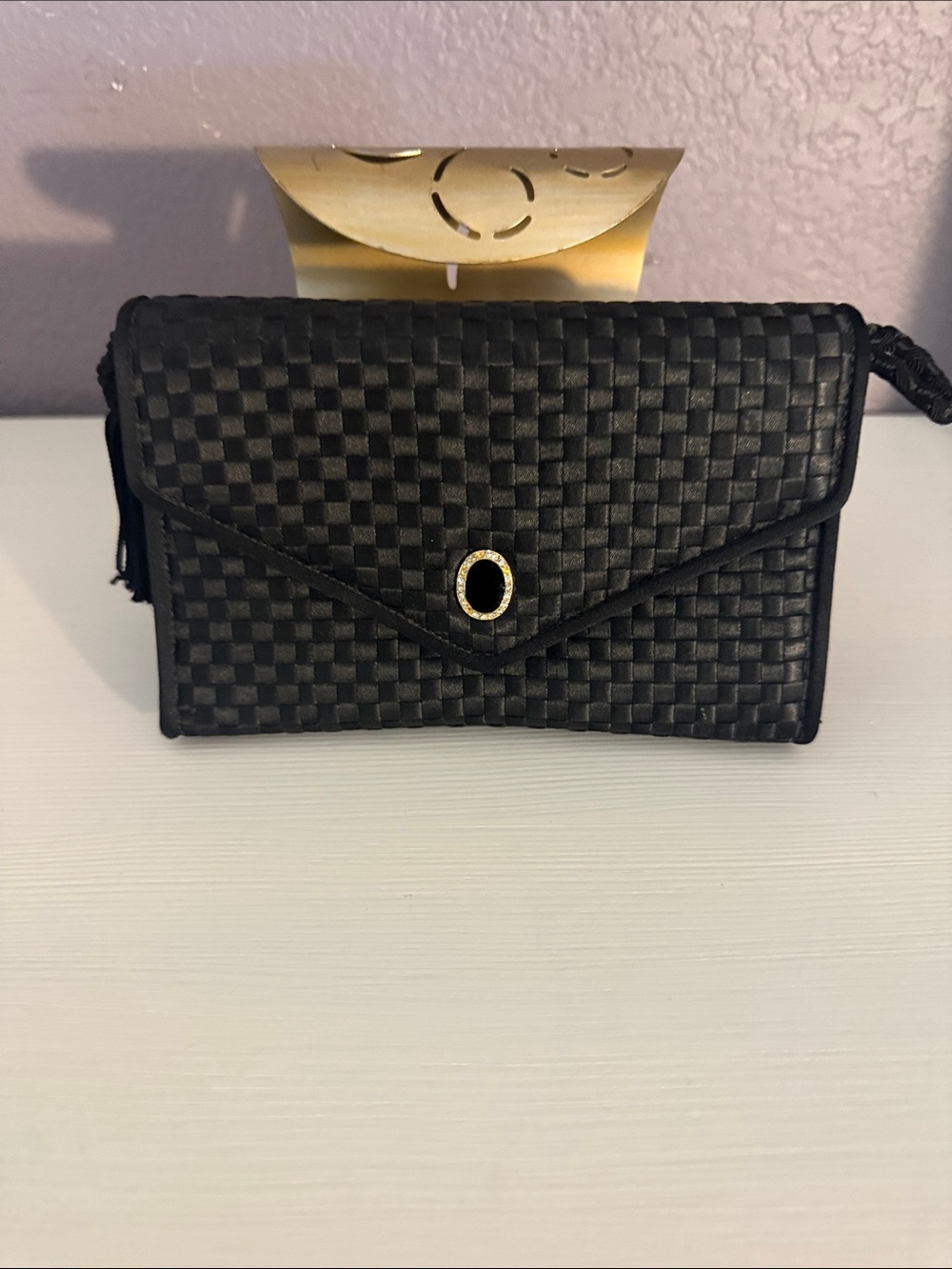 Black Woven Envelope Crossbody Bag - Unbranded
